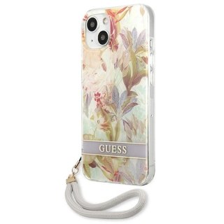 Etui Guess Flower Strap na iPhone 13 mini - fioletowe