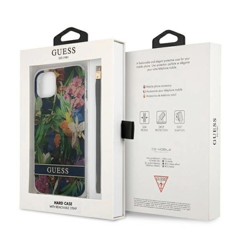 Etui Guess Flower Strap na iPhone 13 mini - niebieskie