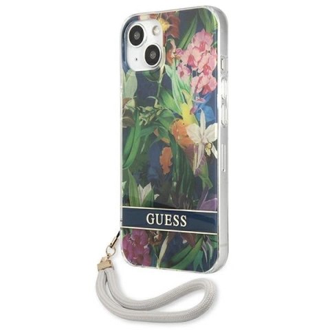 Etui Guess Flower Strap na iPhone 13 - niebieskie