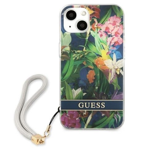 Etui Guess Flower Strap na iPhone 13 - niebieskie