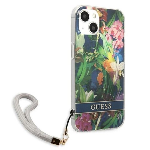 Etui Guess Flower Strap na iPhone 13 - niebieskie