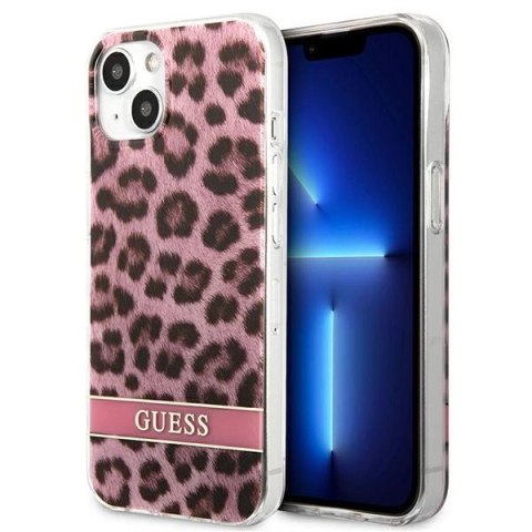 Etui Guess Leopard na iPhone 13 mini - różowe