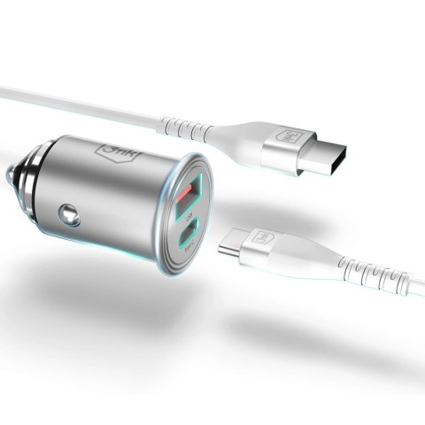 Ładowarka samochodowa 3mk Hyper Car Charger 30W USB-C USB-A - srebrna Ładowarka samochodowa 3mk Hyper Car Charger 30W USB-C USB-A - srebrna