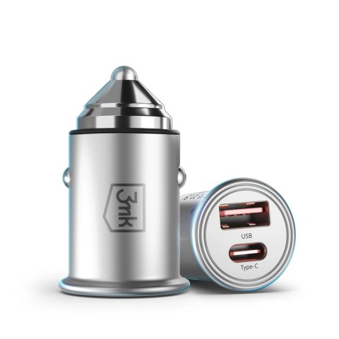 Ładowarka samochodowa 3mk Hyper Car Charger 30W USB-C USB-A - srebrna Ładowarka samochodowa 3mk Hyper Car Charger 30W USB-C USB-A - srebrna