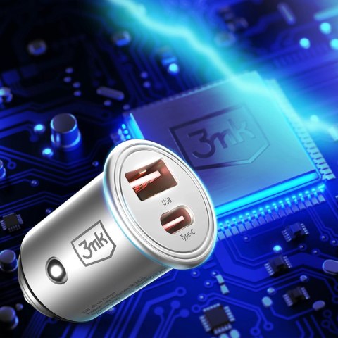 Ładowarka samochodowa 3mk Hyper Car Charger 30W USB-C USB-A - srebrna Ładowarka samochodowa 3mk Hyper Car Charger 30W USB-C USB-A - srebrna