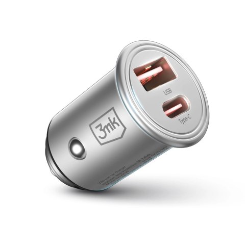 Ładowarka samochodowa 3mk Hyper Car Charger 30W USB-C USB-A - srebrna Ładowarka samochodowa 3mk Hyper Car Charger 30W USB-C USB-A - srebrna