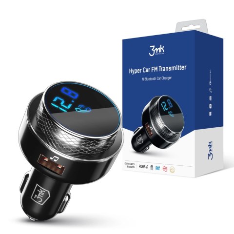 Transmiter samochodowy 3mk Hyper Car FM Transmitter z portem USB-A - czarny Transmiter samochodowy 3mk Hyper Car FM Transmitter z portem USB-A - czarny