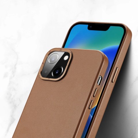 Dux Ducis Grit skórzane etui do iPhone 14 Plus elegancki pokrowiec ze sztucznej skóry (kompatybilne z MagSafe) brązowy Dux Ducis Grit skórzane etui do iPhone 14 Plus elegancki pokrowiec ze sztucznej skóry (kompatybilne z MagSafe) brązowy