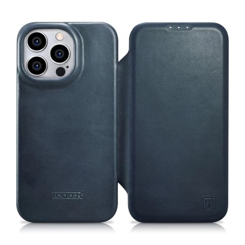 ICarer CE Oil Wax Premium Leather Folio Case skórzane etui iPhone 14 Pro z klapką magnetyczne MagSafe niebieski (AKI14220706-BU) ICarer CE Oil Wax Premium Leather Folio Case skórzane etui iPhone 14 Pro z klapką magnetyczne MagSafe niebieski (AKI14220706-BU)