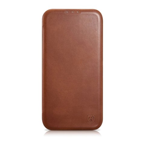 ICarer CE Oil Wax Premium Leather Folio Case skórzane etui iPhone 14 z klapką magnetyczne MagSafe brązowy (AKI14220705-BN)