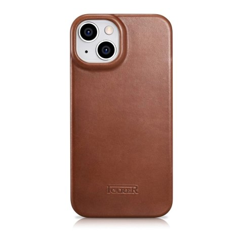 ICarer CE Oil Wax Premium Leather Folio Case skórzane etui iPhone 14 z klapką magnetyczne MagSafe brązowy (AKI14220705-BN)