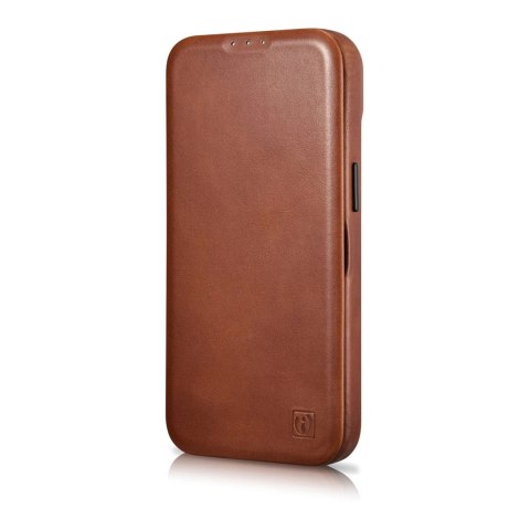 ICarer CE Oil Wax Premium Leather Folio Case skórzane etui iPhone 14 z klapką magnetyczne MagSafe brązowy (AKI14220705-BN)