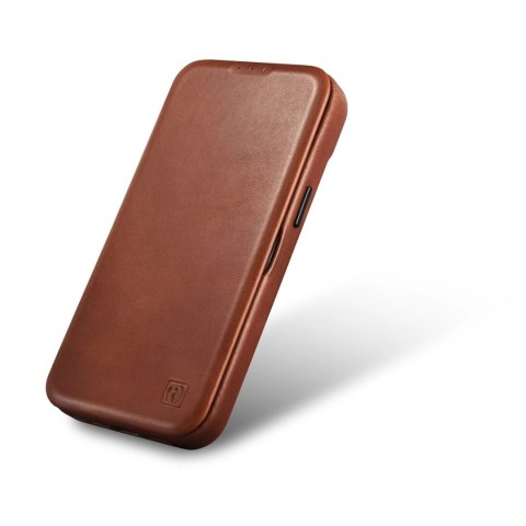 ICarer CE Oil Wax Premium Leather Folio Case skórzane etui iPhone 14 z klapką magnetyczne MagSafe brązowy (AKI14220705-BN)