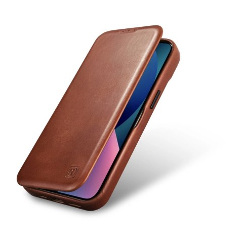 ICarer CE Oil Wax Premium Leather Folio Case skórzane etui iPhone 14 z klapką magnetyczne MagSafe brązowy (AKI14220705-BN)