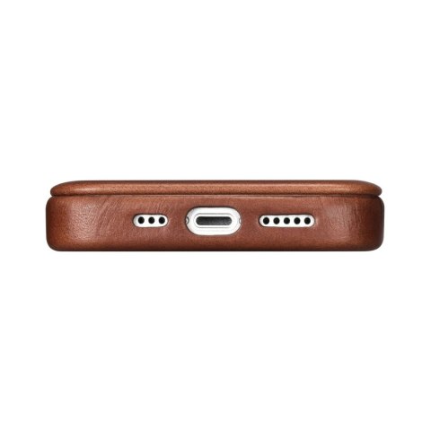 ICarer CE Oil Wax Premium Leather Folio Case skórzane etui iPhone 14 z klapką magnetyczne MagSafe brązowy (AKI14220705-BN)