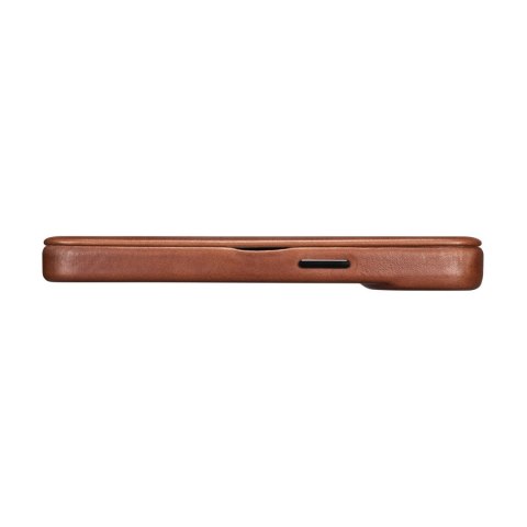 ICarer CE Oil Wax Premium Leather Folio Case skórzane etui iPhone 14 z klapką magnetyczne MagSafe brązowy (AKI14220705-BN)