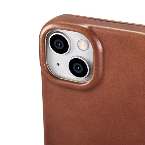 ICarer CE Oil Wax Premium Leather Folio Case skórzane etui iPhone 14 z klapką magnetyczne MagSafe brązowy (AKI14220705-BN)