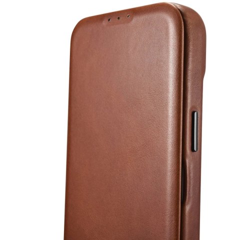 ICarer CE Oil Wax Premium Leather Folio Case skórzane etui iPhone 14 z klapką magnetyczne MagSafe brązowy (AKI14220705-BN)