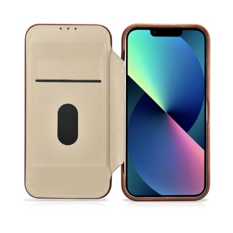 ICarer CE Oil Wax Premium Leather Folio Case skórzane etui iPhone 14 z klapką magnetyczne MagSafe brązowy (AKI14220705-BN)
