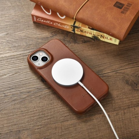 ICarer CE Oil Wax Premium Leather Folio Case skórzane etui iPhone 14 z klapką magnetyczne MagSafe brązowy (AKI14220705-BN)