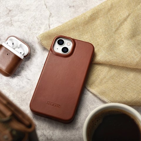 ICarer CE Oil Wax Premium Leather Folio Case skórzane etui iPhone 14 z klapką magnetyczne MagSafe brązowy (AKI14220705-BN)
