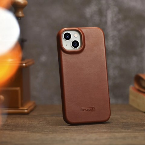 ICarer CE Oil Wax Premium Leather Folio Case skórzane etui iPhone 14 z klapką magnetyczne MagSafe brązowy (AKI14220705-BN)