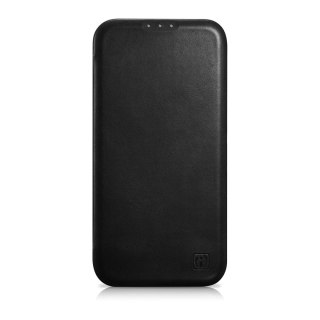 ICarer CE Oil Wax Premium Leather Folio Case skórzane etui iPhone 14 z klapką magnetyczne MagSafe czarny (AKI14220705-BK)