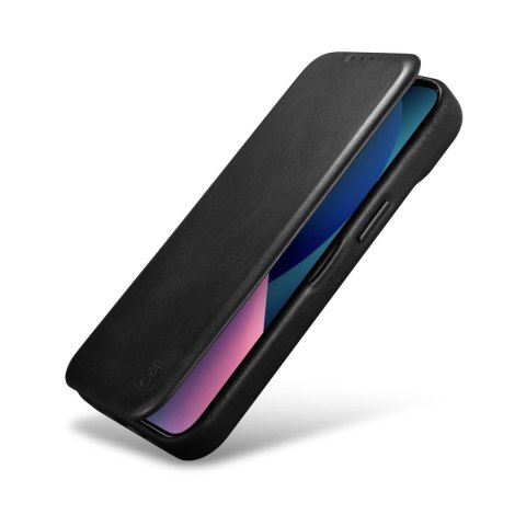 ICarer CE Oil Wax Premium Leather Folio Case skórzane etui iPhone 14 z klapką magnetyczne MagSafe czarny (AKI14220705-BK)