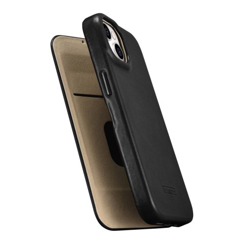 ICarer CE Oil Wax Premium Leather Folio Case skórzane etui iPhone 14 z klapką magnetyczne MagSafe czarny (AKI14220705-BK)