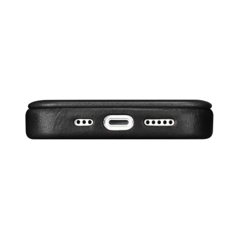 ICarer CE Oil Wax Premium Leather Folio Case skórzane etui iPhone 14 z klapką magnetyczne MagSafe czarny (AKI14220705-BK)