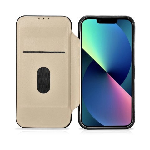 ICarer CE Oil Wax Premium Leather Folio Case skórzane etui iPhone 14 z klapką magnetyczne MagSafe czarny (AKI14220705-BK)