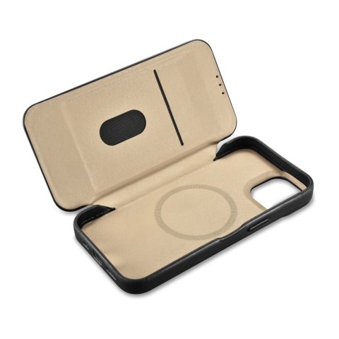ICarer CE Oil Wax Premium Leather Folio Case skórzane etui iPhone 14 z klapką magnetyczne MagSafe czarny (AKI14220705-BK)