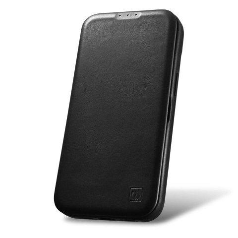 ICarer CE Oil Wax Premium Leather Folio Case skórzane etui iPhone 14 z klapką magnetyczne MagSafe czarny (AKI14220705-BK)