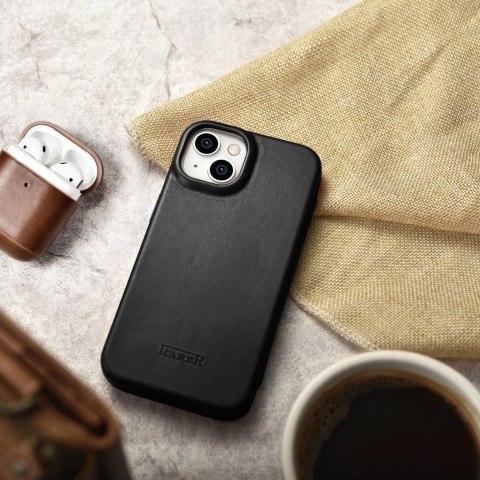 ICarer CE Oil Wax Premium Leather Folio Case skórzane etui iPhone 14 z klapką magnetyczne MagSafe czarny (AKI14220705-BK)
