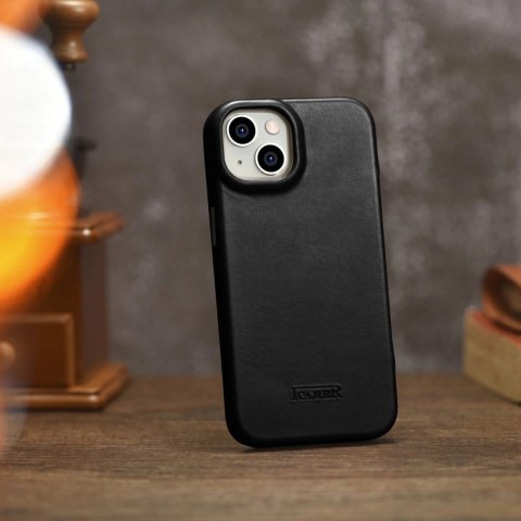 ICarer CE Oil Wax Premium Leather Folio Case skórzane etui iPhone 14 z klapką magnetyczne MagSafe czarny (AKI14220705-BK)