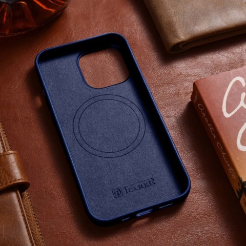 ICarer Case Leather pokrowiec etui z naturalnej skóry do iPhone 14 Pro niebieski (WMI14220706-BU) (kompatybilne z MagSafe) ICarer Case Leather pokrowiec etui z naturalnej skóry do iPhone 14 Pro niebieski (WMI14220706-BU) (kompatybilne z MagSafe)