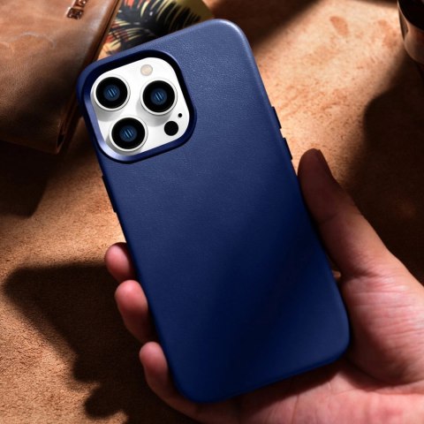 ICarer Case Leather pokrowiec etui z naturalnej skóry do iPhone 14 Pro niebieski (WMI14220706-BU) (kompatybilne z MagSafe) ICarer Case Leather pokrowiec etui z naturalnej skóry do iPhone 14 Pro niebieski (WMI14220706-BU) (kompatybilne z MagSafe)