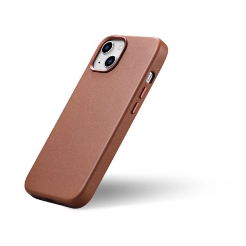 ICarer Case Leather pokrowiec etui z naturalnej skóry do iPhone 14 brązowy (WMI14220705-BN) (kompatybilne z MagSafe)
