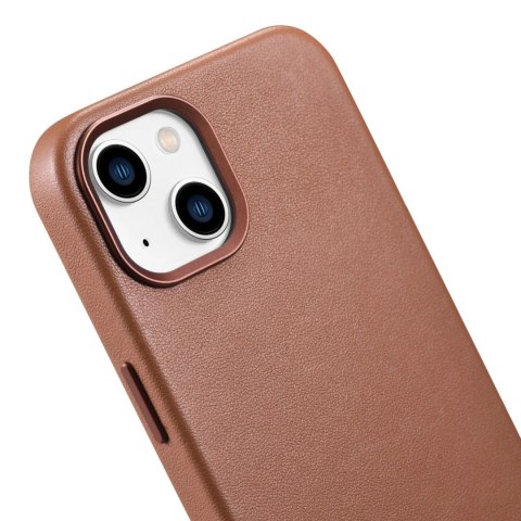 ICarer Case Leather pokrowiec etui z naturalnej skóry do iPhone 14 brązowy (WMI14220705-BN) (kompatybilne z MagSafe)