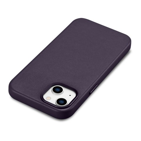 ICarer Case Leather pokrowiec etui z naturalnej skóry do iPhone 14 ciemnofioletowy (WMI14220705-DP) (kompatybilne z MagSafe)