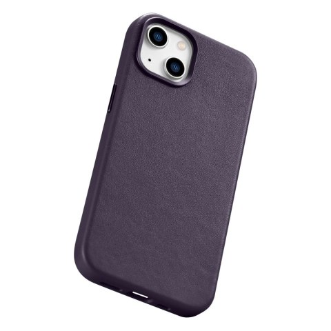 ICarer Case Leather pokrowiec etui z naturalnej skóry do iPhone 14 ciemnofioletowy (WMI14220705-DP) (kompatybilne z MagSafe)