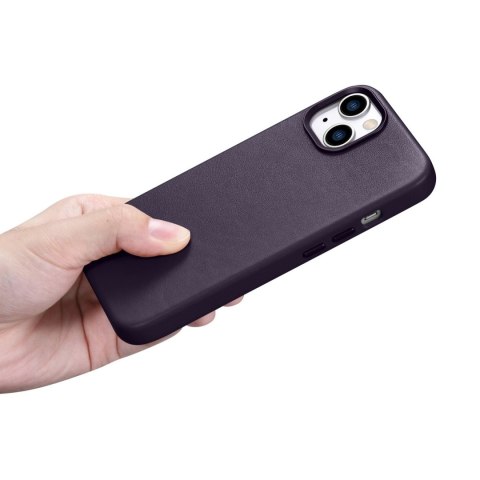 ICarer Case Leather pokrowiec etui z naturalnej skóry do iPhone 14 ciemnofioletowy (WMI14220705-DP) (kompatybilne z MagSafe)