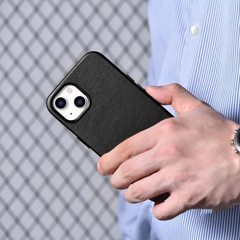 ICarer Case Leather pokrowiec etui z naturalnej skóry do iPhone 14 czarny (WMI14220705-BK) (kompatybilne z MagSafe)