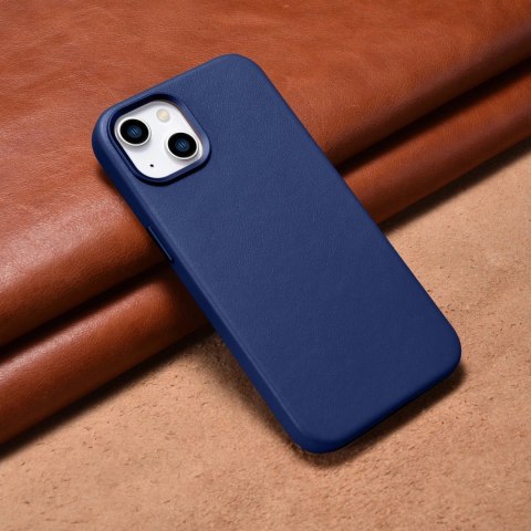 ICarer Case Leather pokrowiec etui z naturalnej skóry do iPhone 14 niebieski (WMI14220705-BU) (kompatybilne z MagSafe)