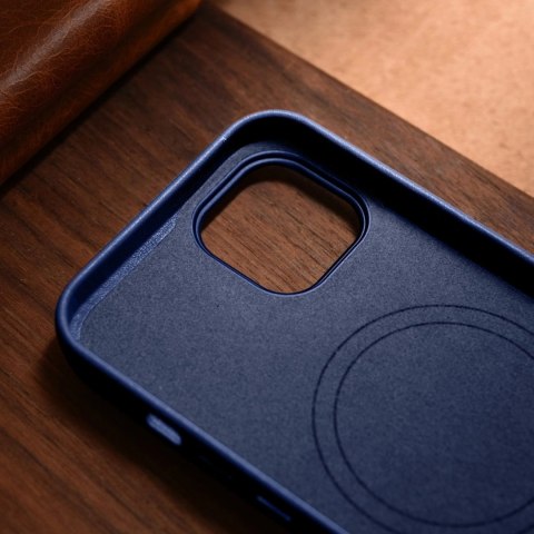 ICarer Case Leather pokrowiec etui z naturalnej skóry do iPhone 14 niebieski (WMI14220705-BU) (kompatybilne z MagSafe)