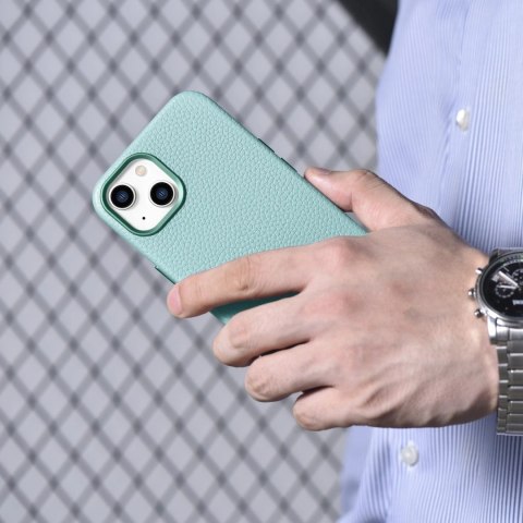 ICarer Litchi Premium Leather Case skórzane etui iPhone 14 Plus magnetyczne z MagSafe zielony (WMI14220711-GN)