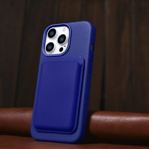 ICarer Litchi Premium Leather Case skórzane etui iPhone 14 Pro Max magnetyczne z MagSafe ciemnoniebieski (WMI14220712-DB)
