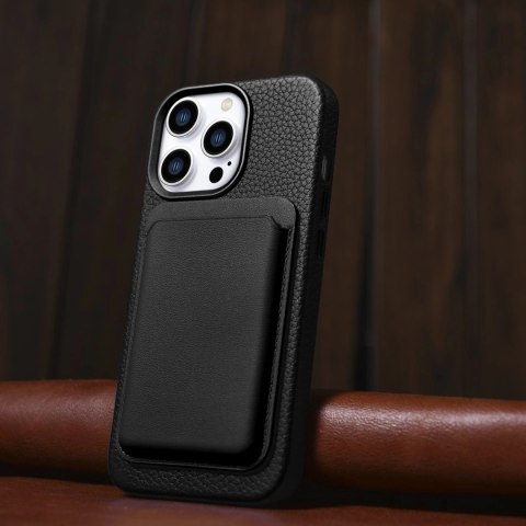 ICarer Litchi Premium Leather Case skórzane etui iPhone 14 Pro Max magnetyczne z MagSafe czarny (WMI14220712-BK)