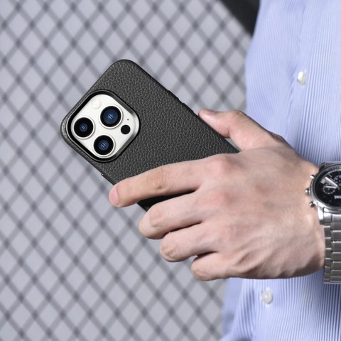 ICarer Litchi Premium Leather Case skórzane etui iPhone 14 Pro Max magnetyczne z MagSafe czarny (WMI14220712-BK)