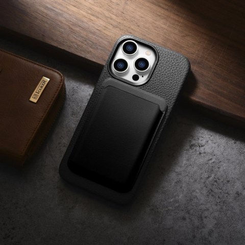ICarer Litchi Premium Leather Case skórzane etui iPhone 14 Pro magnetyczne z MagSafe czarny (WMI14220710-BK)